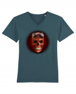 Craniu roșu - skull red 03 black Tricou mânecă scurtă guler V Bărbat Presenter