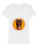 Craniu roșu - skull red 03 yellow Tricou mânecă scurtă guler V Damă Evoker