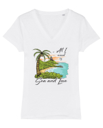 De vara: All I need is sea and love Tricou mânecă scurtă guler V Damă Evoker