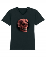 Craniu roșu - skull red 05 black Tricou mânecă scurtă guler V Bărbat Presenter