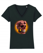 Craniu roșu - skull red 05 orange Tricou mânecă scurtă guler V Damă Evoker