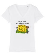 Frate, frate, dar brânza-i pe bani Tricou mânecă scurtă guler V Damă Evoker