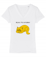 Relax, it's CATurday Tricou mânecă scurtă guler V Damă Evoker