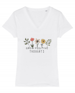 Grow Positive Tghoughts  Tricou mânecă scurtă guler V Damă Evoker