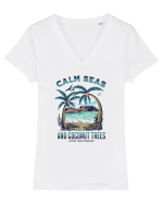 De vară: Calm seas and coconut trees Tricou mânecă scurtă guler V Damă Evoker