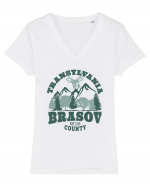 Transylvania Brasov County Est 1235 Tricou mânecă scurtă guler V Damă Evoker