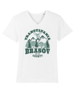 Transylvania Brasov County Est 1235 Tricou mânecă scurtă guler V Bărbat Presenter