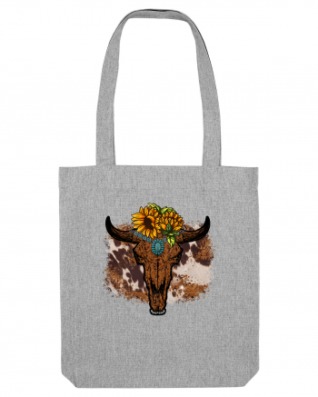 Vintage Sunflower Bull Skull Heather Grey