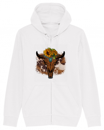 Vintage Sunflower Bull Skull White