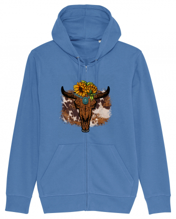 Vintage Sunflower Bull Skull Bright Blue