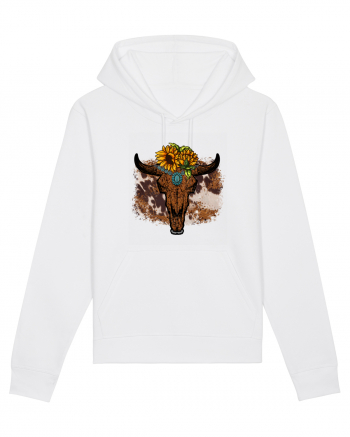 Vintage Sunflower Bull Skull White