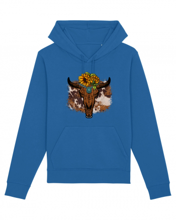 Vintage Sunflower Bull Skull Royal Blue