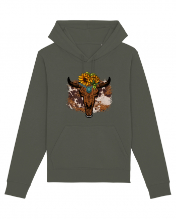 Vintage Sunflower Bull Skull Khaki