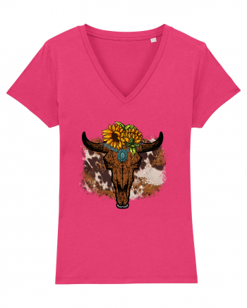 Vintage Sunflower Bull Skull Raspberry