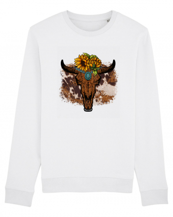 Vintage Sunflower Bull Skull White