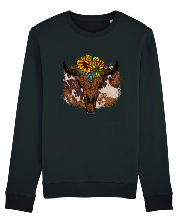 Vintage Sunflower Bull Skull Black