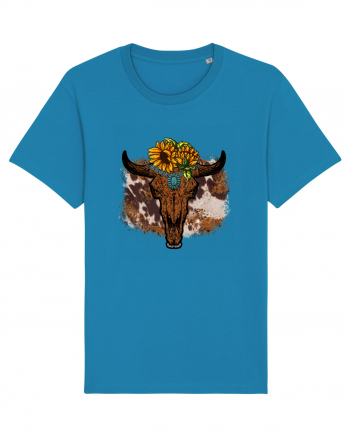 Vintage Sunflower Bull Skull Azur