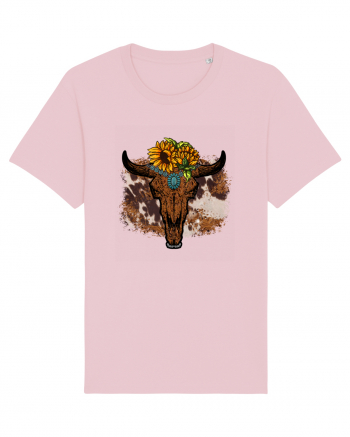 Vintage Sunflower Bull Skull Cotton Pink