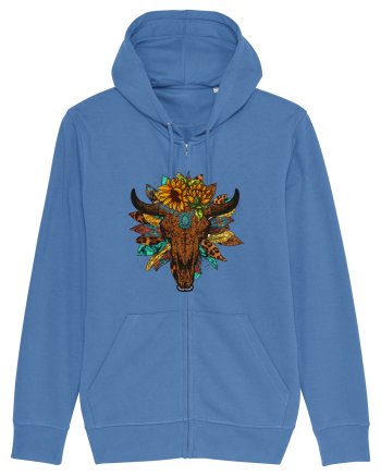 Western Sunflower Bull Skull Bright Blue