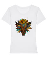 Western Sunflower Bull Skull Tricou mânecă scurtă guler larg fitted Damă Expresser