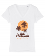 Honolulu Hawaii Tricou mânecă scurtă guler V Damă Evoker