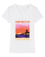 Huntington Beach California Tricou mânecă scurtă guler V Damă Evoker