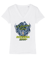 Pentru montaniarzi - Man vs mountain - Lespezi Tricou mânecă scurtă guler V Damă Evoker
