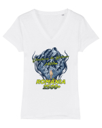 Pentru montaniarzi - Man vs mountain - Vânătarea lui Buteanu Tricou mânecă scurtă guler V Damă Evoker