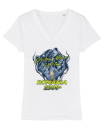 Pentru montaniarzi - Man vs mountain - Viștea Mare Tricou mânecă scurtă guler V Damă Evoker