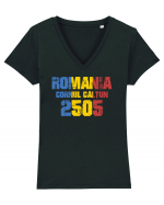 Pentru montaniarzi - Romania 2500 - Cornul Călțun Tricou mânecă scurtă guler V Damă Evoker
