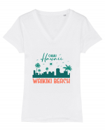 Waikiki Beach Oahu Tricou mânecă scurtă guler V Damă Evoker