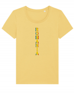 Romania text vertical tricolor Tricou mânecă scurtă guler larg fitted Damă Expresser