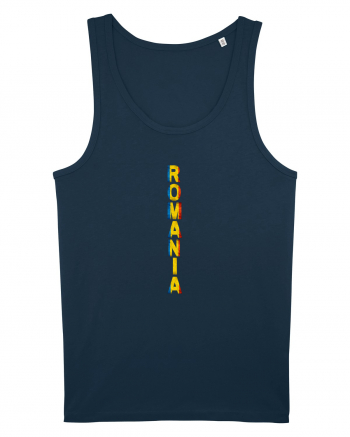 Romania text vertical tricolor Navy