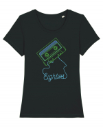 Eighties Cassette Tape 80s Retro Tricou mânecă scurtă guler larg fitted Damă Expresser