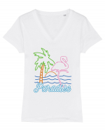 Flamingo Paradise Vintage 80s Tricou mânecă scurtă guler V Damă Evoker