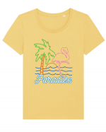 Flamingo Paradise Vintage 80s Tricou mânecă scurtă guler larg fitted Damă Expresser