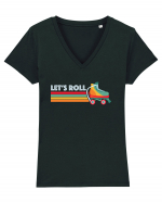 Let's Roll Skating Skater Vintage 70s 80s Tricou mânecă scurtă guler V Damă Evoker