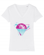 Palm Tree Retro 80s Tricou mânecă scurtă guler V Damă Evoker