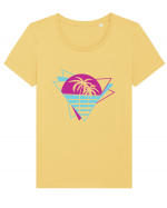 Palm Tree Retro 80s Tricou mânecă scurtă guler larg fitted Damă Expresser