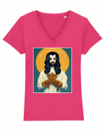 jesus cu pisici Tricou mânecă scurtă guler V Damă Evoker