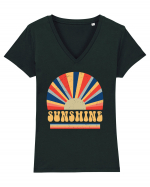 Retro 70s Style Hippie Sunshine Tricou mânecă scurtă guler V Damă Evoker