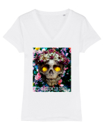 flower skull Tricou mânecă scurtă guler V Damă Evoker