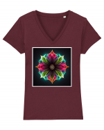 flower mandala  Tricou mânecă scurtă guler V Damă Evoker