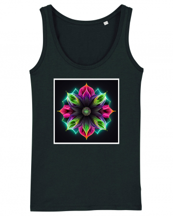 mandala neon light flower Black