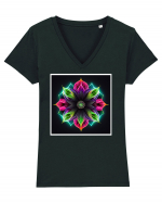 mandala neon light flower Tricou mânecă scurtă guler V Damă Evoker