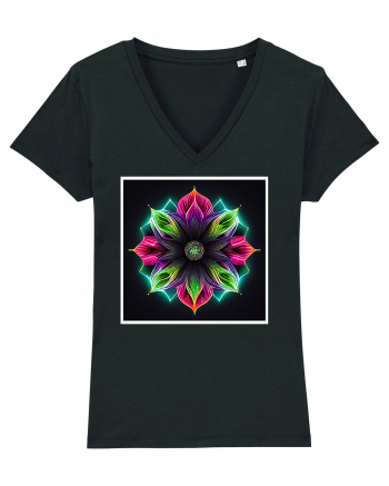 mandala neon light flower Black