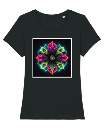 mandala neon light flower Black