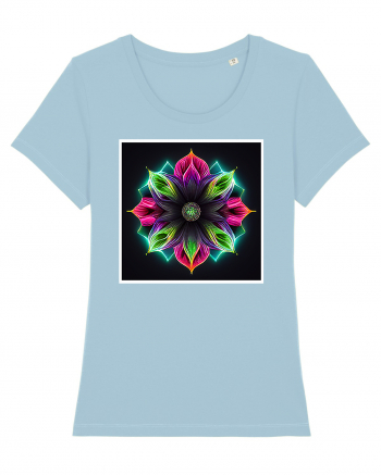 mandala neon light flower Sky Blue