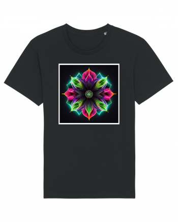 mandala neon light flower Black