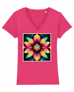 mandala beautiful flower Tricou mânecă scurtă guler V Damă Evoker